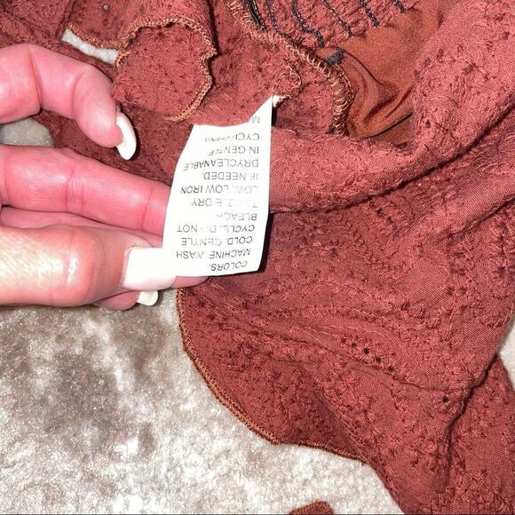 Eyelet Embroidery Ruffle Trim Knot Front Cami Top & Shorts Set SZ 4 chocolate - Picture 13 of 14